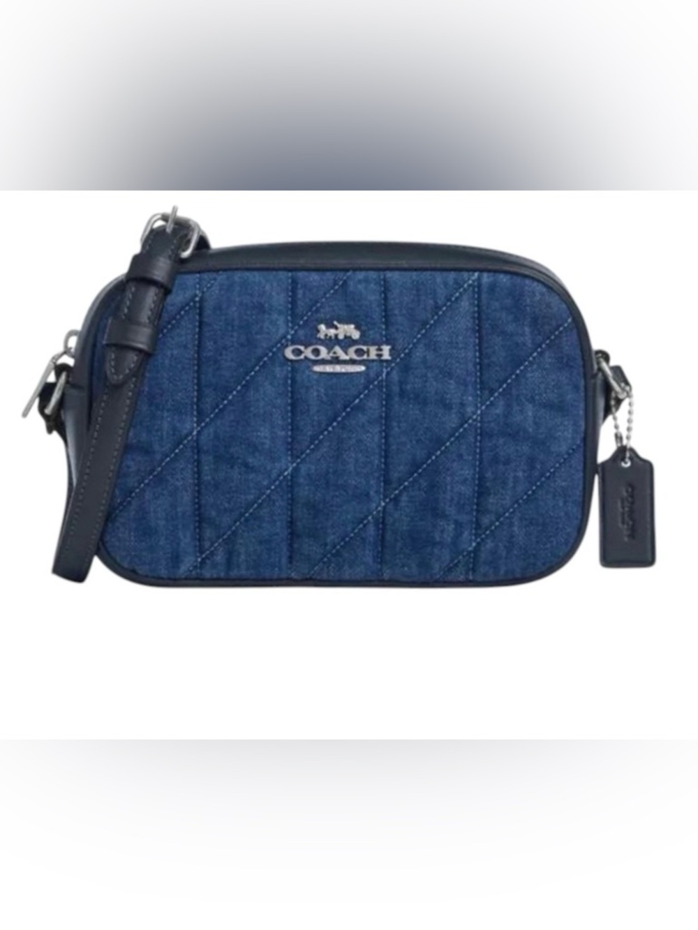 Coach Quilted Denim Crossbody in Dark Blue with Silver Hardware